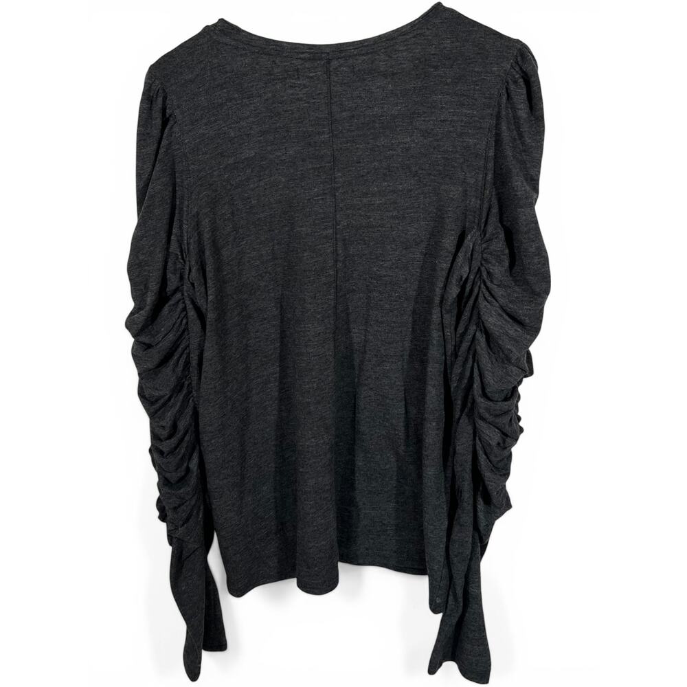 Free People We The Free Natasha Top XL Gray Slub Knit Ruched Long Sleeve Boho - Picture 4 of 12